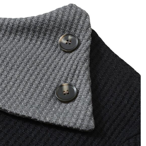 Black Waffle Knit Patchwork Color Block Asymmetrical Neck Top New S, M - Picture 5 of 10